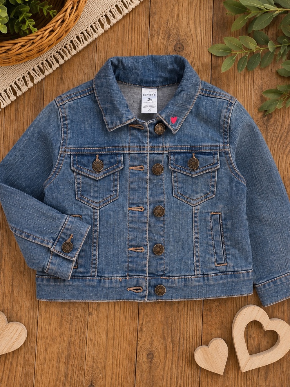 Carter's Jean Jacket 2T Toddler Girl Blue Denim Jacket with Pink Heart Accent